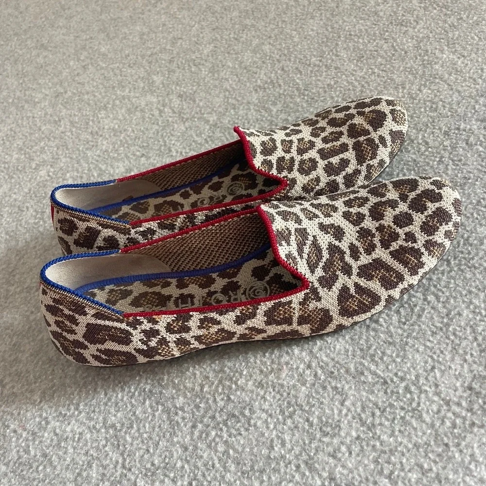 Rothys The Loafer Mocha Spot Retired Knit Flats Red Trim Womens Size 8 - Picture 3 of 7